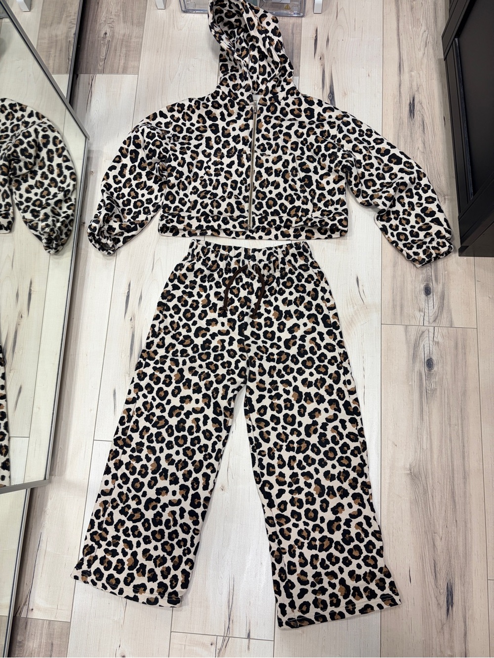 Zara Leopard Print Hooded Winter Set - Black/Tan/White